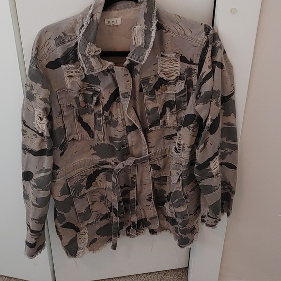 POL Jackets & Blazers - POL Light Beige Distressed Jacket
